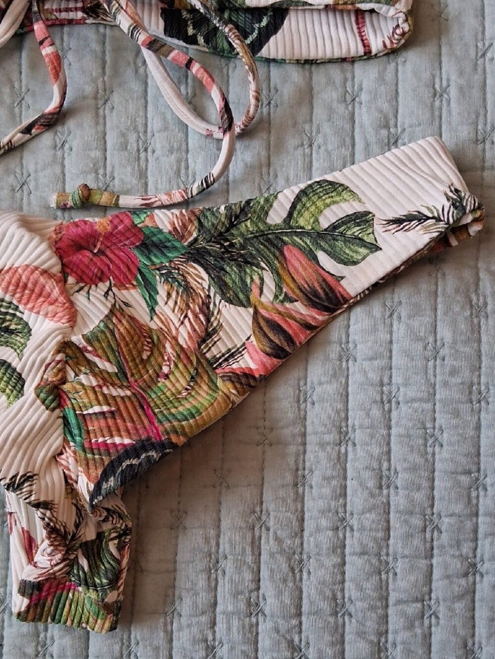 Boys + Arrows Tropical Floral Bikini in Cream, Coral and Green - Picture 5 of 11